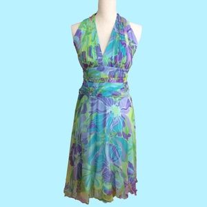 Stunning 100% silk TADASHI Halter Dress w/flaw, 2P